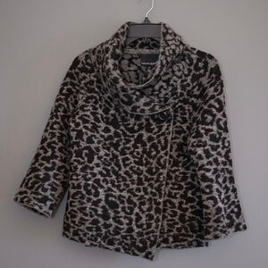 Cynthia Rowley Leopard Wool Blend Jacket Sweater Asymmetrical Shawl Collar S